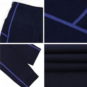 Leggings de yoga taille haute pour femmes, longueur intégrale, couleur unie, couture contrastante, bande latérale, sans couture, extensible dans les quatre sens, en spandex et polyester - Product Image 5