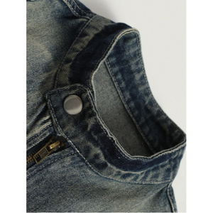 Blouson de moto premium en viscose/coton zippé, épais, style vintage streetwear, patchwork, délavé à l'acide, ajusté et respirant pour homme - Product Image 3