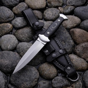 Cuchillo de Caza con Hoja de Acero Inoxidable, Mango de Micarta, Punta Caída, Borde Recto, para Uso en Exteriores, Grosor de 0.6mm, Funda Negra - Product Image 4