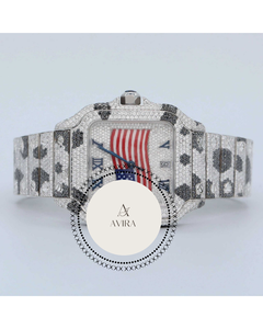 Reloj Deportivo de Acero Inoxidable con Bandera Americana para Hombre, Chapado en Oro Blanco, Cristal de Cuarzo, Completamente Adornado con Diamantes Moissanite, Regalo de Cumpleaños - Product Image 1