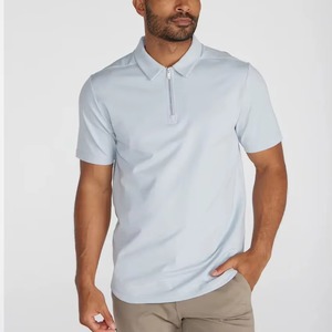 Custom Logo <b>Plain</b> Polo <b>Tshirts</b> High Quality 4-way Stretch Drop-cut Zip Luxury Short Sleeve Polo Shirts for Men - Product Image 5