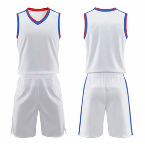 Ensemble de maillots de basket personnalisés sublimés blancs à col en V sans manches, respirants et anti-humidité, 100 % polyester, unisexe adulte, athlétique - Product Image 1