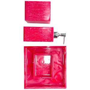 Juego de Baño Moderno de Cinco Piezas de Resina Ecológica, Impermeable, Dispensador de Jabón Redondo Rosa, Portacepillos de Dientes, Bandeja, Fácil de Limpiar - Product Image 3