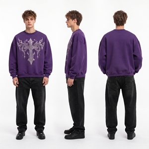 Sweat-shirt surdimensionné à col rond pour homme, pull à manches longues en polaire, style urbain, imprimé strass, épaules tombantes - Product Image 5