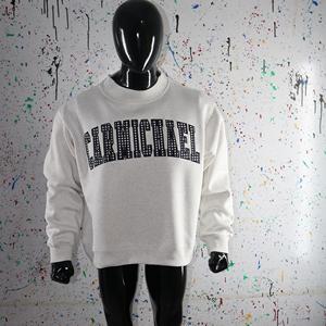 CARMICMAEL ASH GREY <b>Mock</b> <b>Neck</b> Sweatshirt 100% Applique Embroidery wide <b>neck</b> Sweatshirt Finer Threads - Product Image 1