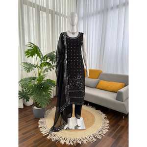 Ensemble de costume élégant de créateur taille XL avec broderie de fils et travail de miroir véritable - Product Image 5