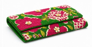 Beaded Floral Clutch Green Pink Flowers Embroidery Women's Evening Wedding Handbag Elegant Party Clutch - Product Image 5