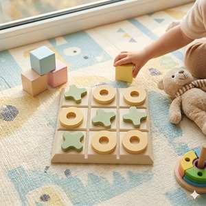 Jeu de tic tac toe en bois pour enfants de 3 à 6 ans, jouet éducatif unisexe, pièces bleues et jaunes - Product Image 3