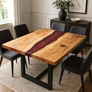 Plateau de table en résine époxy rouge pour la maison | Plateau de table en bois artistique pour salon | Plateau de table de conférence pour bureau | Planche de comptoir de bar - Product Image 3