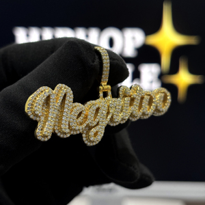 Collar con Colgante de Letra Gótica Personalizada, Estilo Hip Hop, Chapado en Rodio sobre Plata 925, con Moissanita, Unisex, para Regalo - Product Image 2