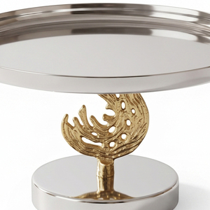 Metal <b>Chrome</b> Finish Serving Tray Elegant Gold Coral-Style Pedestal Round Shape High Quality For Home Decor And Serving Events - Product Image 4