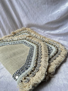 Bolso de mano bohemio de yute natural con borlas, flecos y cuentas, hecho a mano, textil, con espejo, estilo tribal, a la moda - Product Image 2