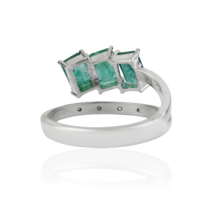 Stunning 925 Sterling <b>Silver</b> Three Stone <b>Emerald</b> Double Layer Fine <b>Ring</b> Jewelry Party Wear Accessories - Product Image 6