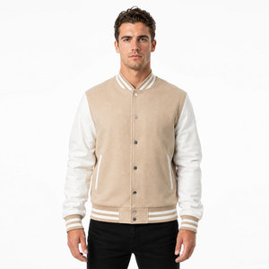 Refined Cream <b>White</b> Letterman <b>Jacket</b> Lightweight Material Button Closure Ribbed Finish Casual Everyday Outfit - Product Image 1