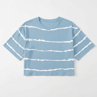 T-shirt court décontracté en toile bleue pour femme – Vente en gros, tendance, coupe ample, style streetwear