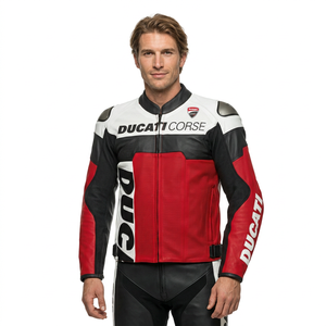 Blouson de moto Ducati en cuir, coupe-vent, imprimé par transfert thermique, manches longues, 220g, unisexe, logo avant, collection printemps - Product Image 1