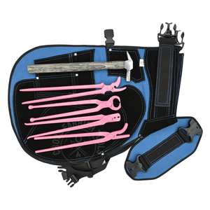 Kit d'outils de fermeur robuste avec tablier, outil de dépose de clous rose, marteau de fermeur noir, tire-clous, cloueur de fer à cheval de style courbé - Product Image 1