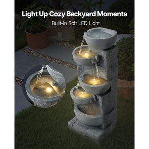 Fontana a Cascata a 5 Livelli a Forma di Ciotola con Illuminazione LED, Altezza 31,5 Pollici, per Esterni, Ideale per Hotel e Palestre - Product Image 6