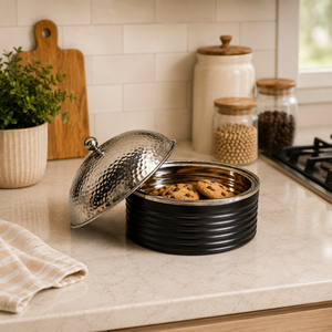 Natural Wood Serving Casserole | Stainless Steel Hotpot Food Warmer with Hammered Lid Handcrafted Dinnerware Cookware Set <b>Gift</b> - Product Image 3