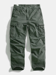 Pantalon cargo pour homme en toile, plusieurs poches, taille haute, coupe droite, style workwear, pour l'automne, poids moyen, 100% coton - Product Image 5