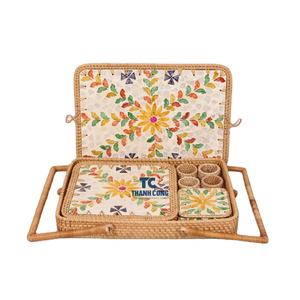 Venta caliente Conjunto de ratán Madre de perla con incrustaciones Bandejas para servir manteles individuales de ratán servilletas de ratán Decorativo para el hogar Hecho en Vietnam - Product Image 1