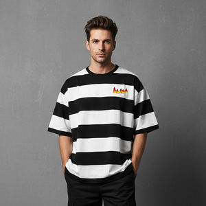 Nuevas camisetas de hombre extragrandes a la moda, con logo impreso DTF personalizado, cuello redondo, manga corta, diseño a rayas, camiseta ecológica para hombre - Product Image 4