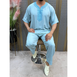 Lightweight Moroccan <b>Mens</b> Short Sleeve Jabador Traditional <b>Thobe</b> Islamic Casual Summer Lounge Attire - Product Image 3
