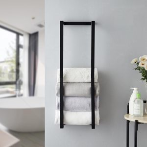 Porte-serviettes mural métallique en métal noir robuste pour serviettes de bain, accessoires de salle de bain au prix le plus bas - Product Image 1