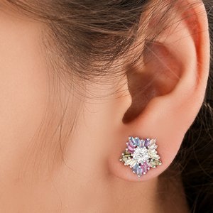 Snowflake <b>Stud</b> <b>Earrings</b> Women's Silver Plated <b>Crystal</b> Rhinestone Round Brilliant Cut Alloy Romantic Engagement Jewelry - Product Image 4
