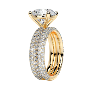 Solitaire Diamond <b>Ring</b> with Matching Triple Row Pave Diamond Engagement <b>Ring</b> Semi <b>Dome</b> Custom <b>Ring</b> in Yellow 10k 14k 18k Gold - Product Image 3