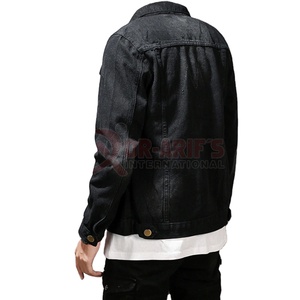 Chaqueta Vaquera Negra Vintage para Hombre, Corte Ajustado, con Patrón de Letras en el Frente, 100% Algodón, Impermeable y Transpirable, para Primavera - Product Image 3
