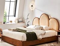 Lit de chambre moderne en bois de frêne tressé en rotin pour ameublement domestique