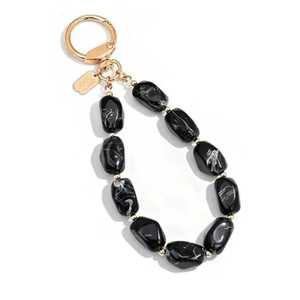 Bracelet porte-clés en perles de résine rose, fait main, accessoire de mode pour femme, forme ronde, quincaillerie dorée, artisanat B.H CRAFTS - Product Image 5