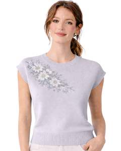 Suéter de Punto sin Mangas para Mujer, Color Gris Claro, Personalizado, con Bordado Floral, Cuello Redondo, Suave, Ligero, Informal, Chaleco de Verano, Top Elegante - Product Image 1