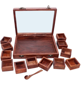 Wood Dry Fruits Spice <b>Box</b> <b>Herb</b> Organizer <b>Box</b> With Carved Flower Design Dust Resistant <b>Herb</b> Spice <b>Box</b> - Product Image 4