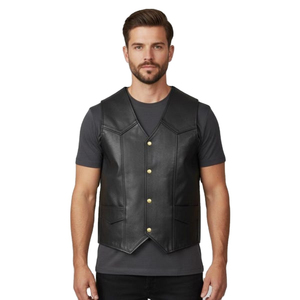 Gilet de motard en cuir véritable pour homme, coupe traditionnelle, conçu pour un confort au quotidien et un look moto intemporel et épuré. - Product Image 2