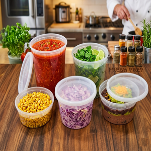 Durable Food Grade Plastic Leak Proof Deli <b>Soup</b> <b>Containers</b> Multiple Sizes 8oz to 32oz Takeout Bowls and Cups with Secure Lids - Product Image 1