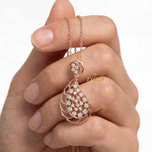 Pendentif en diamant en forme de larme en or rose, chaîne en argent sterling, bijoux élégants et luxueux pour femmes, fiançailles, mariage, fête - Product Image 4