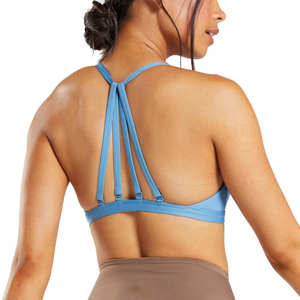 Soutien-gorge de sport pour femme, col en V profond, dos nageur, vert uni, yoga, fitness, maintien élevé, respirant, écoresponsable, Spandex Polyester - Product Image 5