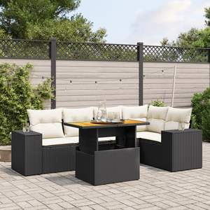 Black <b>Rattan</b> Garden <b>Sofa</b> Set 6 Seater Weather Resistant Outdoor Furniture Contemporary Design - Product Image 1