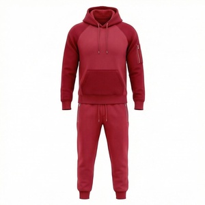 Survêtement à capuche rouge pour homme, couleur unie, manches longues, vêtements de sport décontractés avec poches latérales, fermeture à cordon, vêtements d'automne - Product Image 1