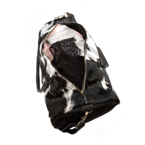Bolsa de Viaje de Cuero Genuino de Piel de Vaca, Negra y Blanca, con Pelo, para Fin de Semana, Fabricada por Mayorista - Product Image 4