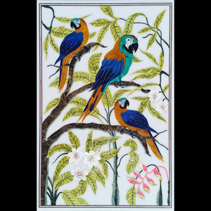 Panel de Arte Mural de Lujo con Incrustaciones de Mármol, Diseño de Pájaro Ara, Hecho a Mano con Piedra Dura, Mosaico de Piedras Semipreciosas, Decoración Moderna para Bodas - Product Image 2