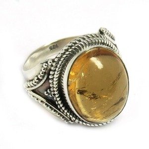 Anillos de Plata de Ley 925 con Citrino Amarillo en Engaste de Bisel, Hechos a Mano, Estilo Bohemio, Cristianos, Unisex, con Piedras Preciosas - Product Image 1