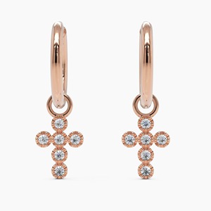 <b>Gold</b> Lab-Grown Diamond Cross <b>Huggie</b> Earrings 9K-18K 2 in 1 Hoop Charm Elegant Luxury Jewelry for Women Party Gift - Product Image 1