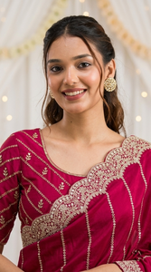 AARA Fashion Women Traditional <b>Red</b> Silk <b>Saree</b> Gold Embroidery Sun Protection All Seasons for Wedding Occasion Floor-Length - Product Image 5