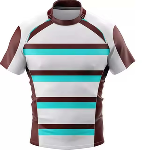 Camiseta de Rugby a Rayas para Hombre, Manga Corta, Cuello Redondo, Poliéster que Absorbe la Humedad, Ajustada, para Todas las Temporadas, Ropa Deportiva - Product Image 2