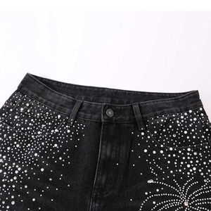Jean en denim clouté de strass, coupe droite ample, style streetwear, vente en gros, OEM, jean entièrement clouté tendance - Product Image 4