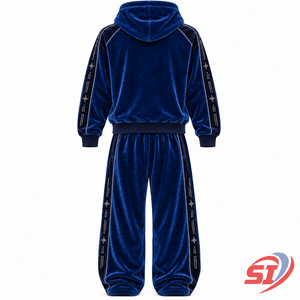 SAAJAN Premium Ocean Sapphire Code 280 GSM 100% Cotton <b>Velour</b> Velvet Rhinestone Crystal <b>Tracksuit</b> Hoodie Baggy Pants Luxury - Product Image 2