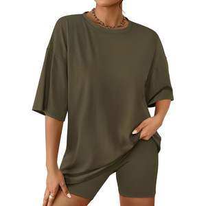 2025 2025 femmes été 2 pièces pour salon ensemble t-shirts surdimensionnés et short de motard taille XS vêtements à la mode et assortis - Product Image 3